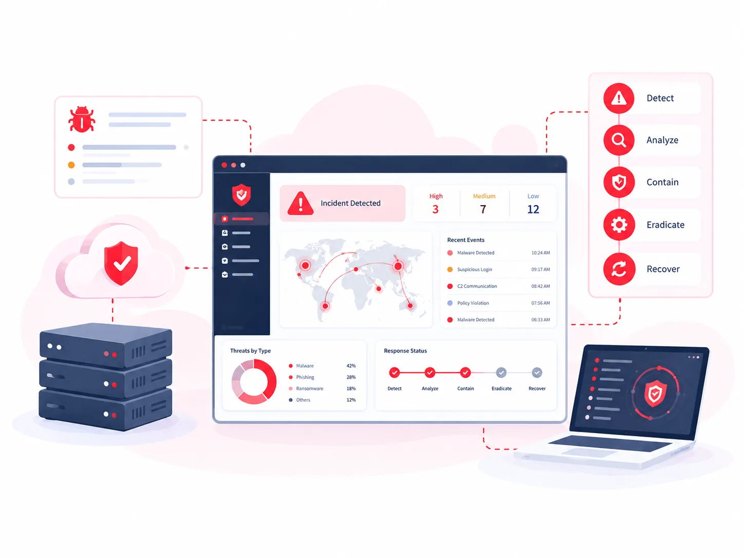 Incident response and cybersecurity illustration